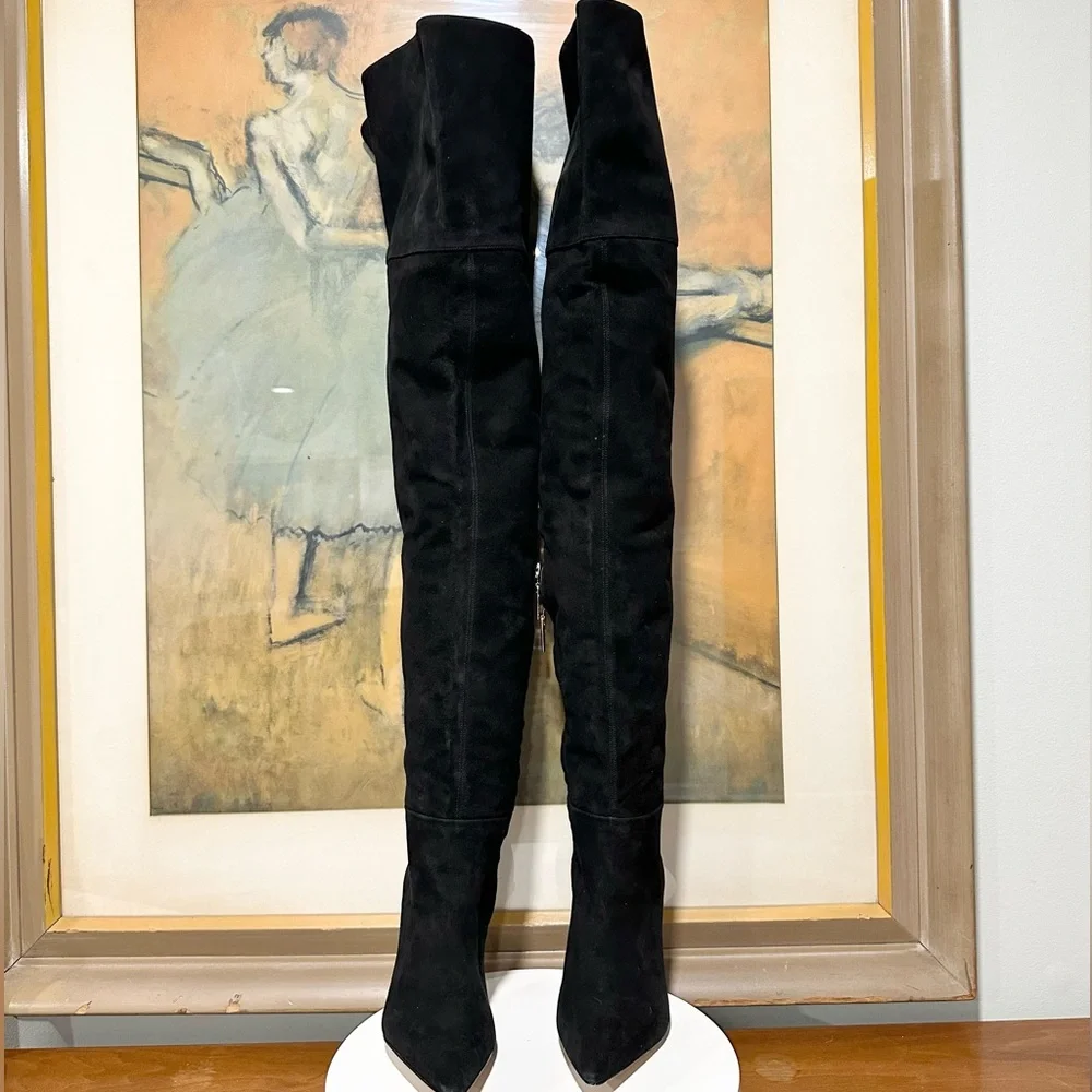 🌹LARROUDE🌹Kate Pointed Toe Over The Knee Boot in Black Suede Size: 7